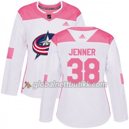 Columbus Blue Jackets Hockeydrakt Boone Jenner 38 2017-2018 Hvit Rosa Fashion Adidas Authentic - Dame